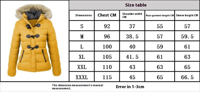 Roupas de outono e inverno, jaqueta quente com capuz curto, decoração de botões de couro, roupas femininas de algodão_voghion.com