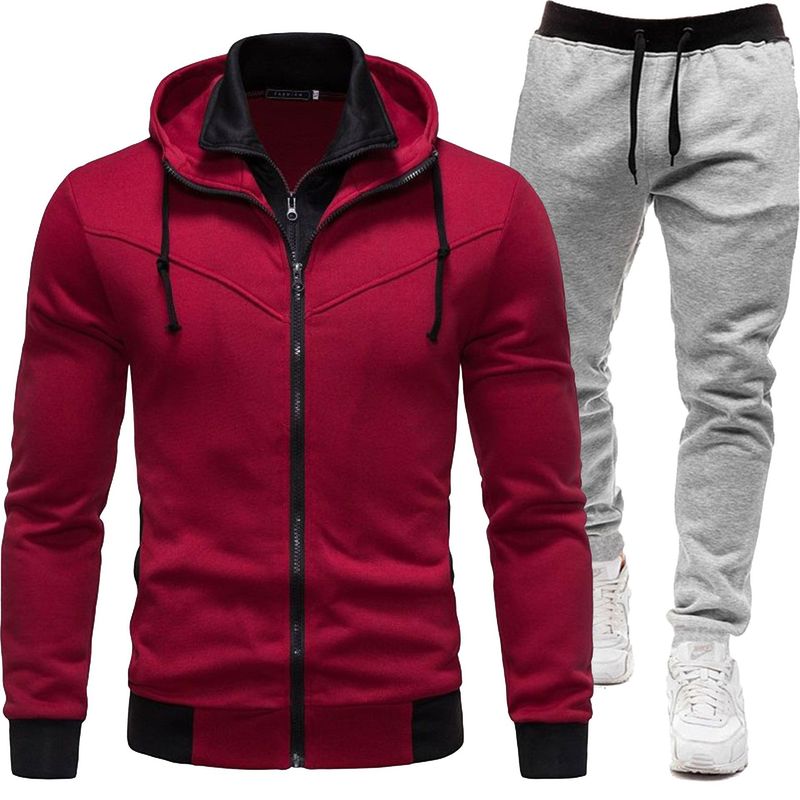 2024 new autumn and winter patchwork jacket, casual long sleeved pants, hooded sports men's set, two-piece set_voghion.com