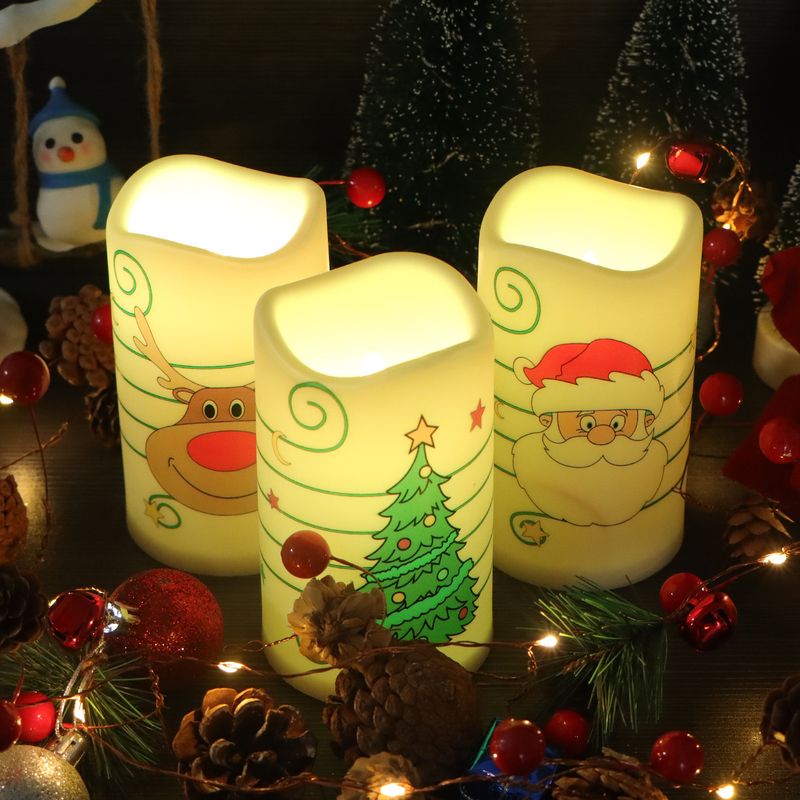4 Piece Set Of Printed DIY Layout Candle Glow Theme Party Decoration LED Electronic Candle Light Festival Light Up_voghion.com