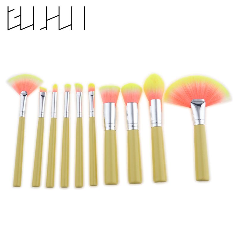 10 pcs makeup brush set makeup tools crackle/yellow handle/red handle fan brush GUJHUI_voghion.com