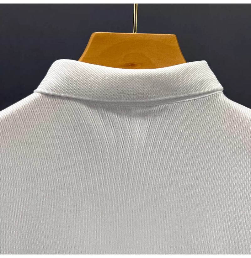 Abbigliamento maschile, elegante polo a maniche corte con risvolto a righe da uomo, maglietta a maniche corte sottile alla moda_voghion.com