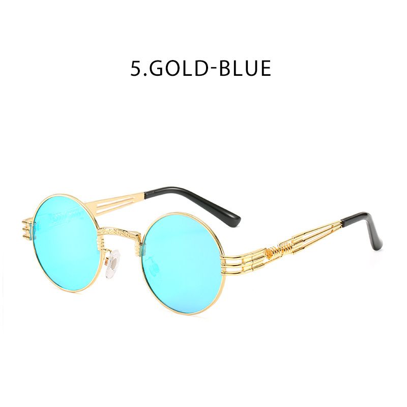 8010 Metal Round Frame Spring Sunglasses Steam Punk UV Protection_voghion.com