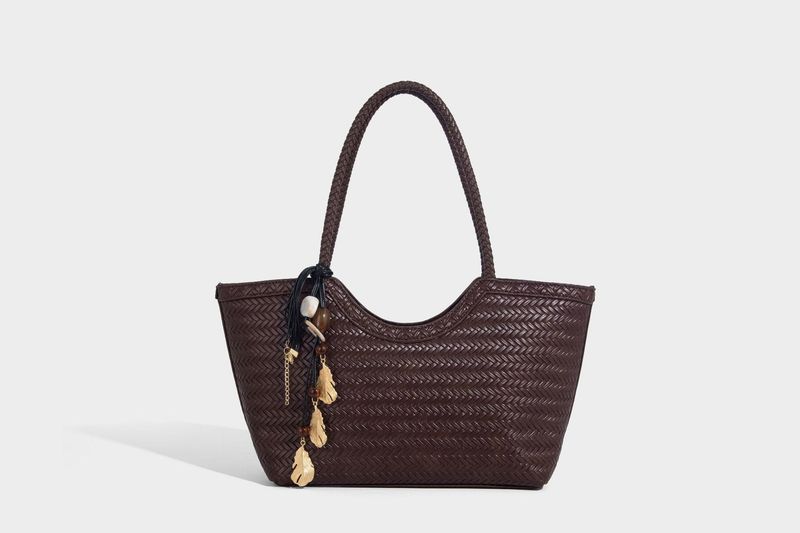 Borsa tote in pelle intrecciata con tasca interna, borsa a tracolla di grande capacità per uso quotidiano, shopping, viaggi - Design marrone chic_voghion.com