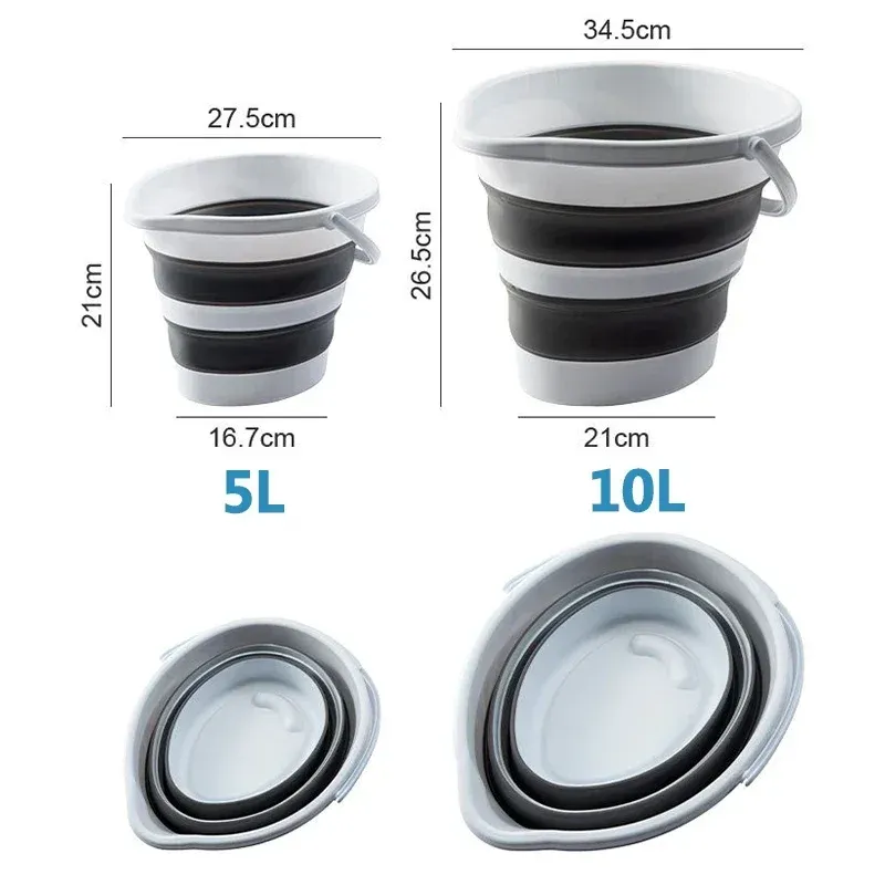 5/10/15L Portable Folding Bucket For Washing Outdoor Foldable Basin Silicone Water Bucket Camping Space Saving Car Wash Buckets_voghion.com