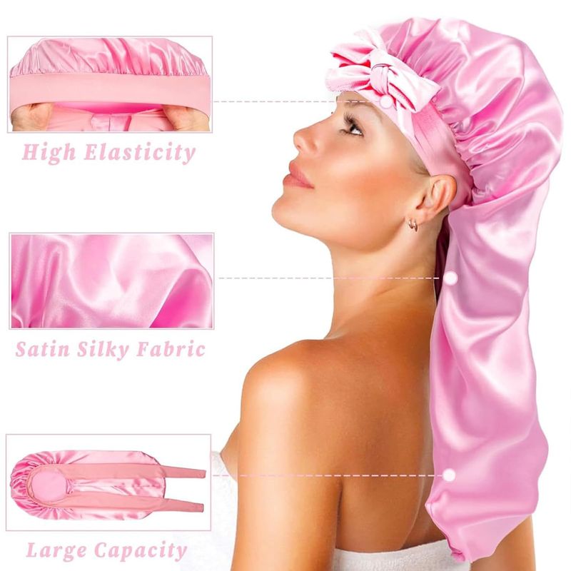 Damen-Nachtmütze aus hochelastischem, langem Satin-Schlauch, neue Kopftuchmütze mit Fliege, Schönheits-Dauerwellen-Haarpflege-Kappe_voghion.com