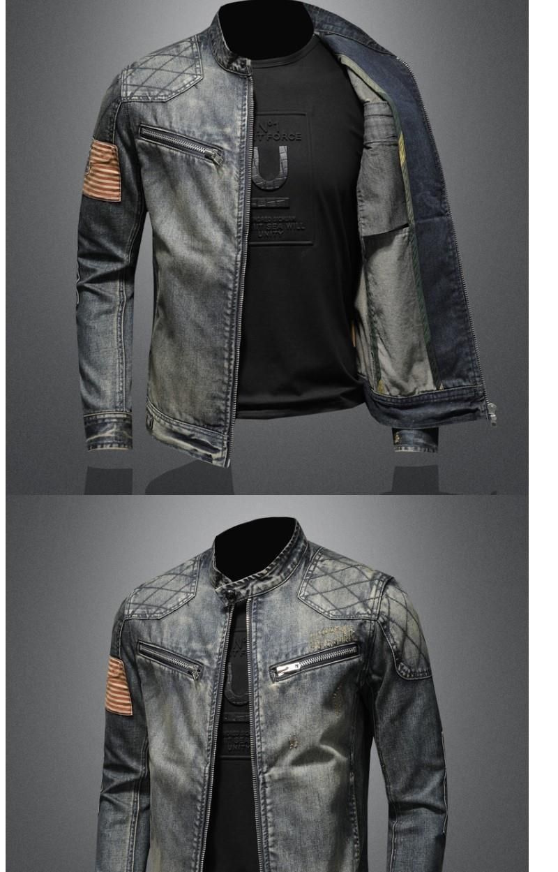 Męska kurtka motocyklowa ze stójką w stylu retro, ładna_voghion.com