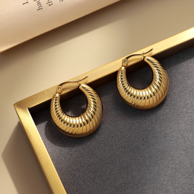 Orecchini geometrici solidi e lisci in acciaio inossidabile, semplici e alla moda, di alta qualità, con polsini dorati._voghion.com