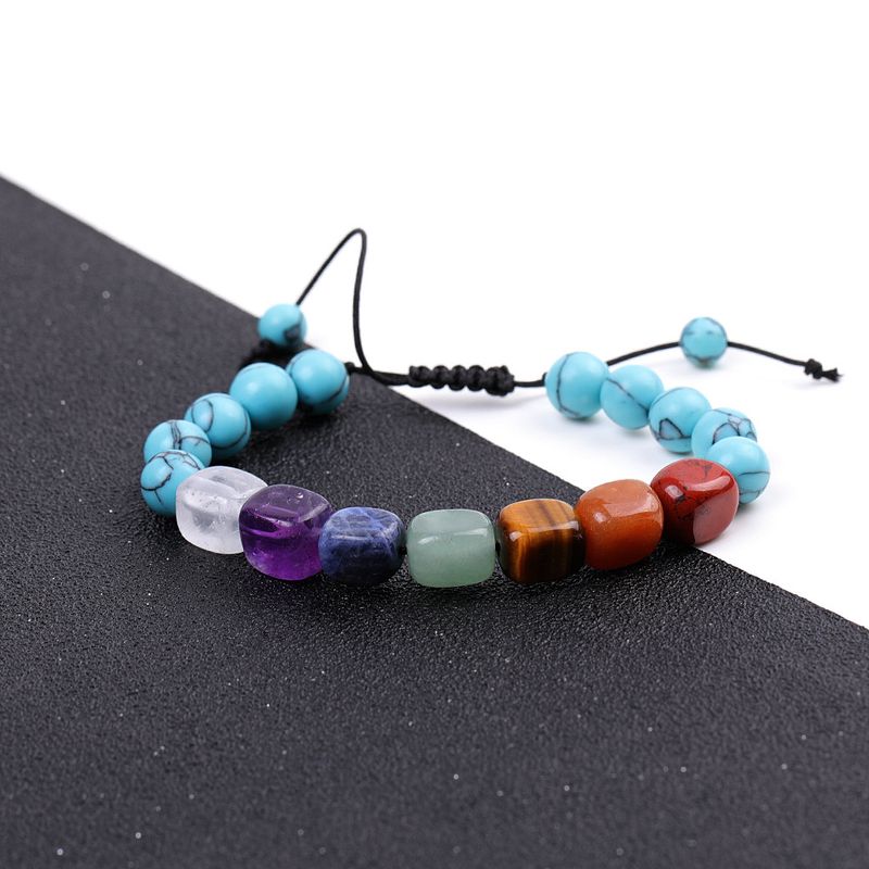 Bracelet tressé fait main en pierres précieuses : agate, pin blanc, calcédoine, magnétite et pierre volcanique (bijoux en cristal énergétique)_voghion.com