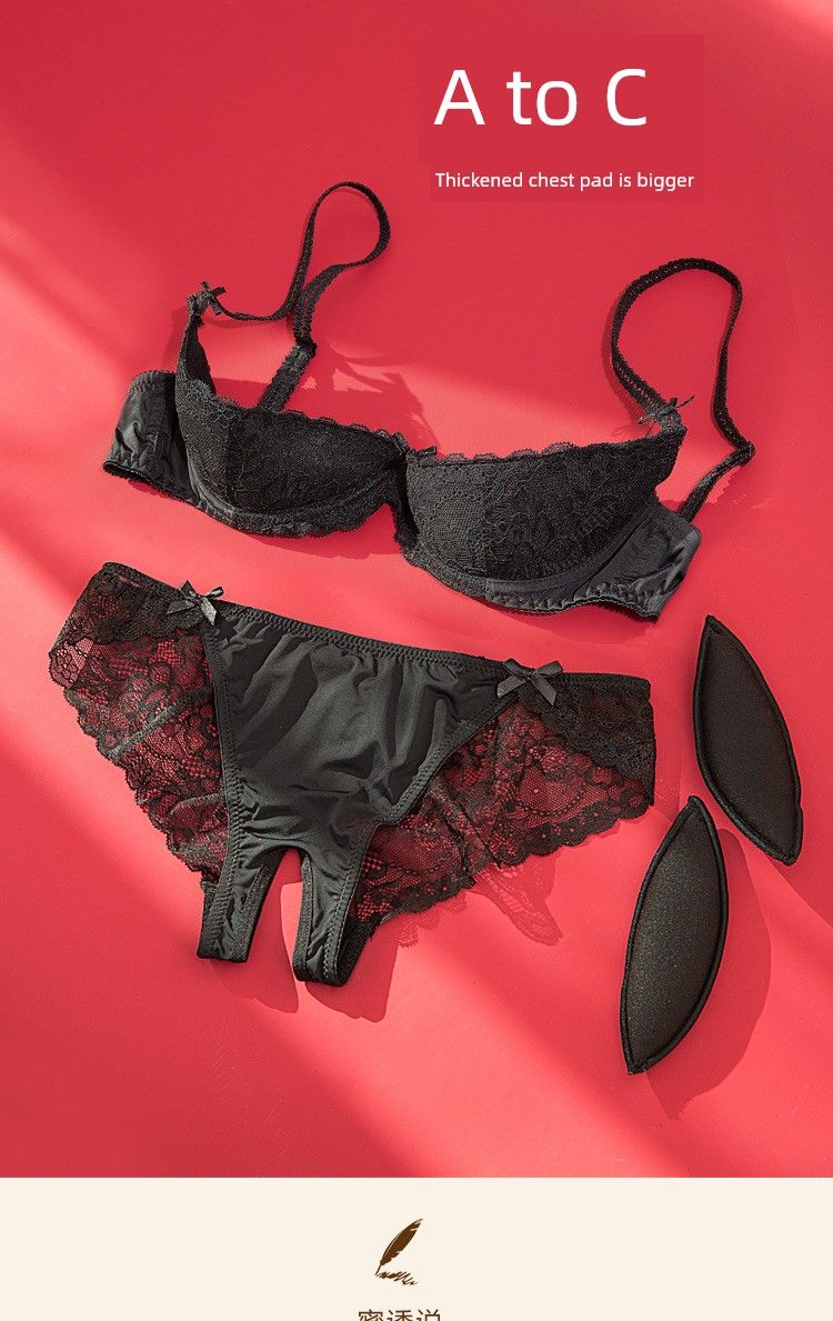 Lustig ~ Ausgeschnittene Dessous Weibliche Push-Up Sexy Kleine Strap Brust Pad Bh Offene Ausrüstung Leidenschaft Anzug_voghion.com