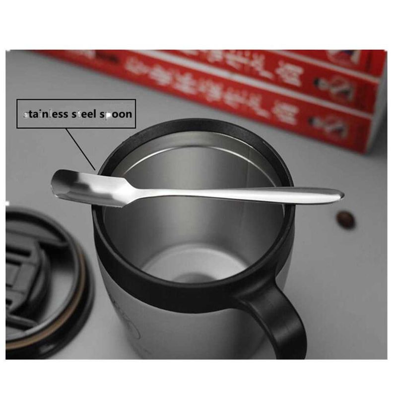 330Ml Travel Thermos Stainless Steel Coffee Mug Insulated Water Cups Tumbler With Handle Lid And Mixing Spoon_voghion.com