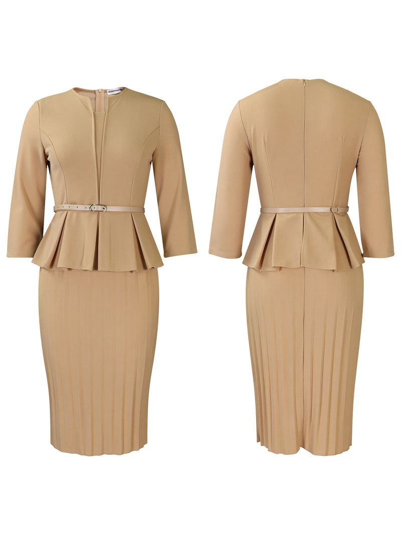 Women's Clothing V Neck Ruffled High Waist Slim OL Commuter Pencil Skirt_voghion.com