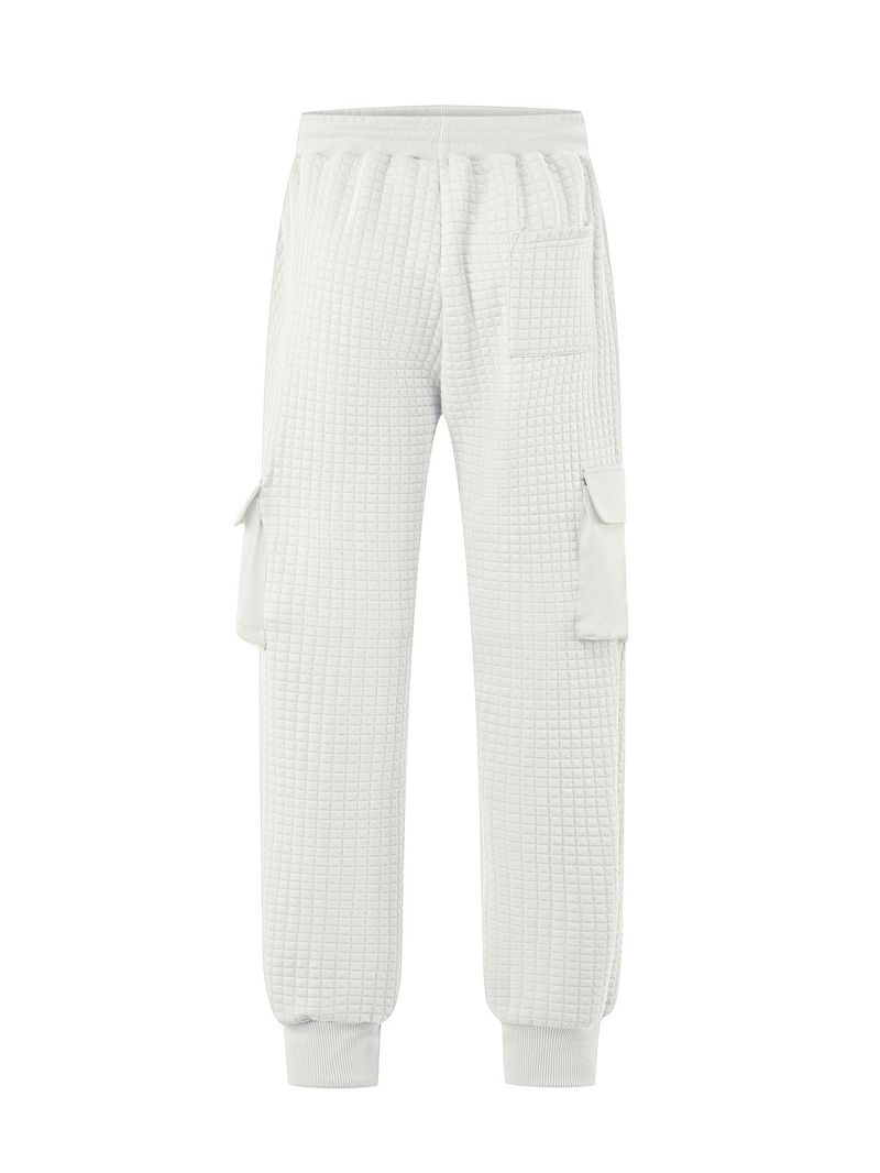 Men's Spring And Autumn New Thickened Multi-Pocket Jacquard Checkered Casual Cargo Pants_voghion.com