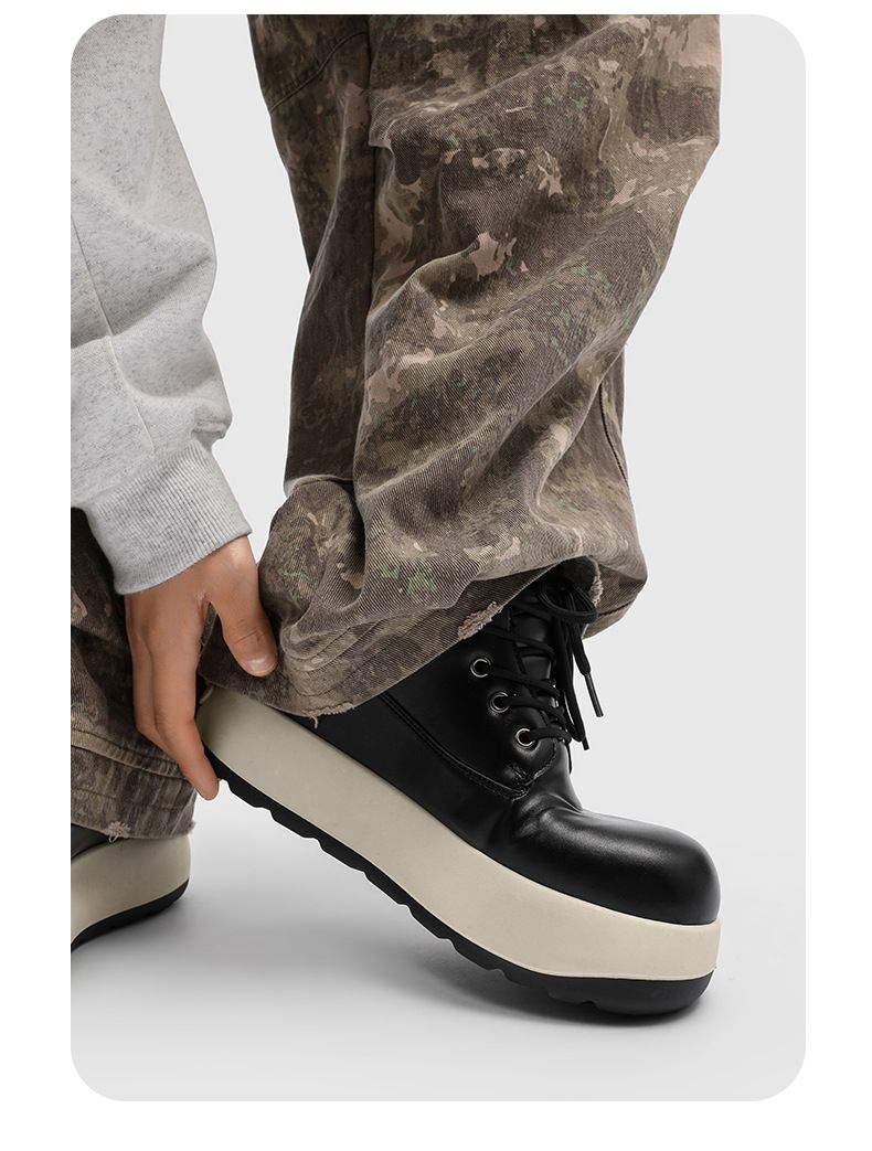 Men's Chunky Derby Boots Retro Motorcycle Style High Top Martin Boots In Yellow/Black/Brown - Fashionable & Comfortable_voghion.com