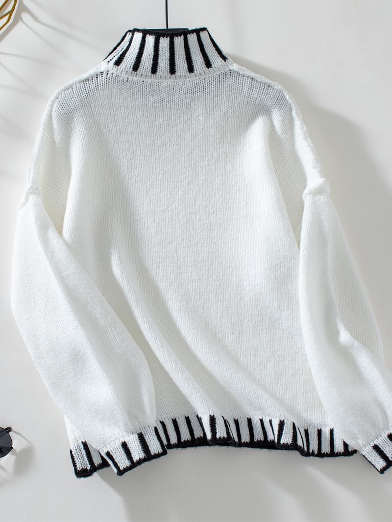 Pull col montant en tricot pour femme, chaud, épais, col roulé, extensible, doux, décontracté, confortable, manches longues_voghion.com