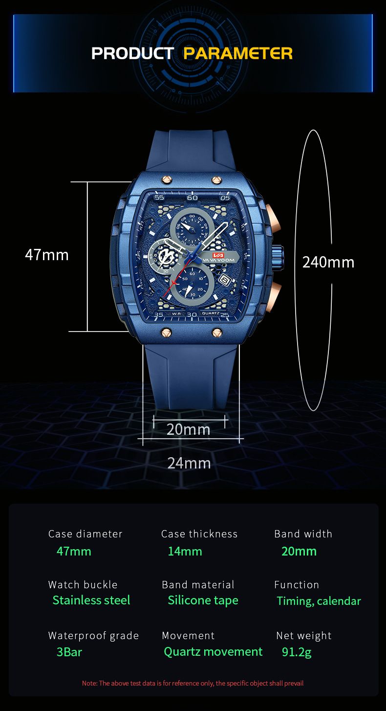 VA VA VOOM Men's Watches Multifunctional Fashion Business Waterproof Calendar Barrel Non Automatic Mechanical Watch_voghion.com