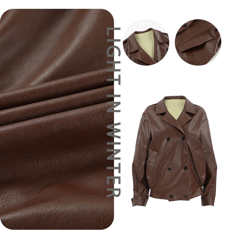 Giacca in pelle marrone vintage da donna - Cappotto in PU con risvolto oversize, capospalla invernale retrò chic_voghion.com