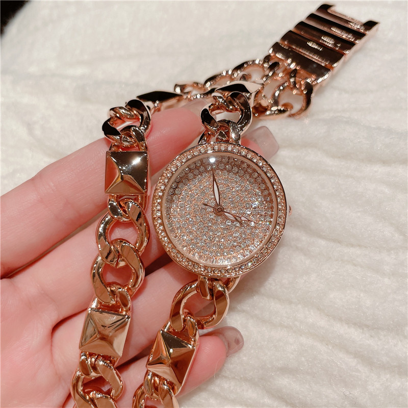 Cacaxi-Uhr für Damen, Roségold, Volldiamant, Kette, Artikel, modischer Trend, wasserdichte Quarzuhr_voghion.com
