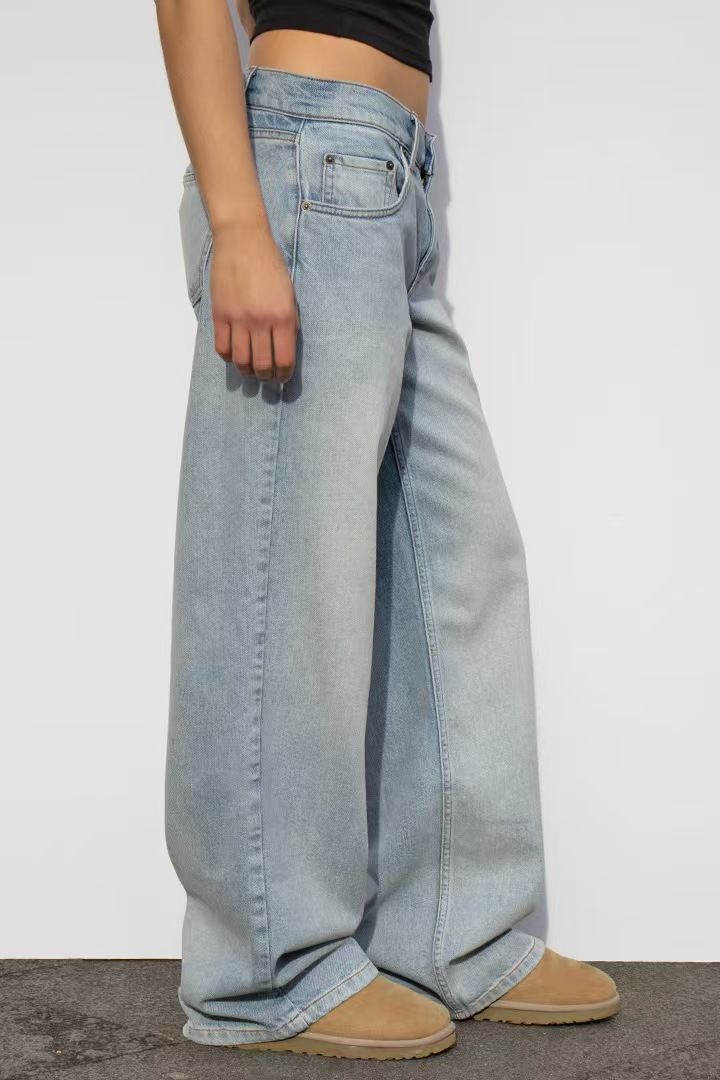 Jeans versatili a vita alta, larghi e drappeggiati, lavati, retrò, dritti, da donna_voghion.com