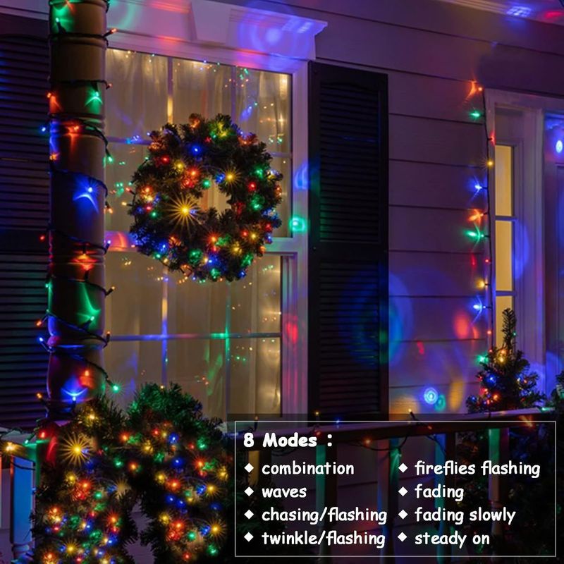 Guirlande lumineuse LED multicolore avec télécommande - Fonctionne avec USB/piles, étanche, certifiée IP65 pour décorations de Noël intérieures et extérieures._voghion.com
