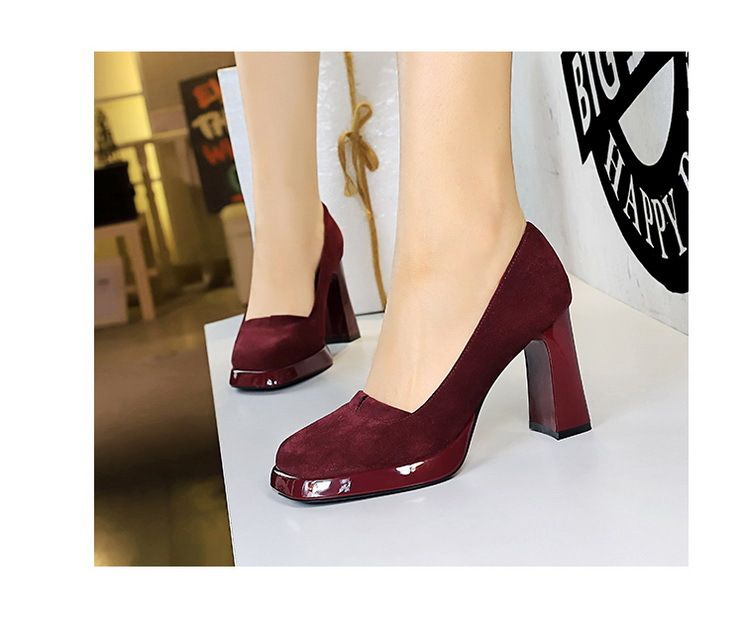 Scarpe da donna scamosciate di alta qualità con testa quadrata, impermeabili, con tacco spesso, con tacco super alto, singole, semplici, con tacco alto_voghion.com