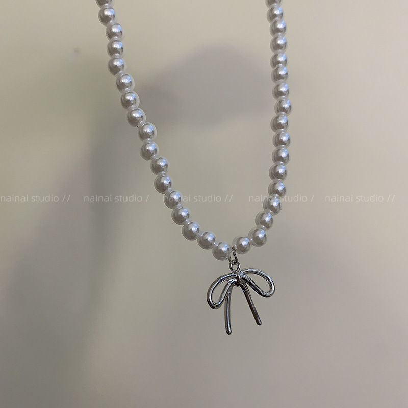 Pearl Bow For Women 2024 New Korean Niche Design, High-end Temperament, Collarbone Chain, Light Luxury Necklace_voghion.com