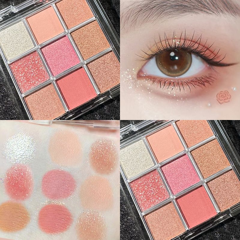 Palette di ombretti per il trucco teatrale glitter perlato a nove griglie trasparenti e nove colori acrilici color terra per studenti a prezzi accessibili_voghion.com