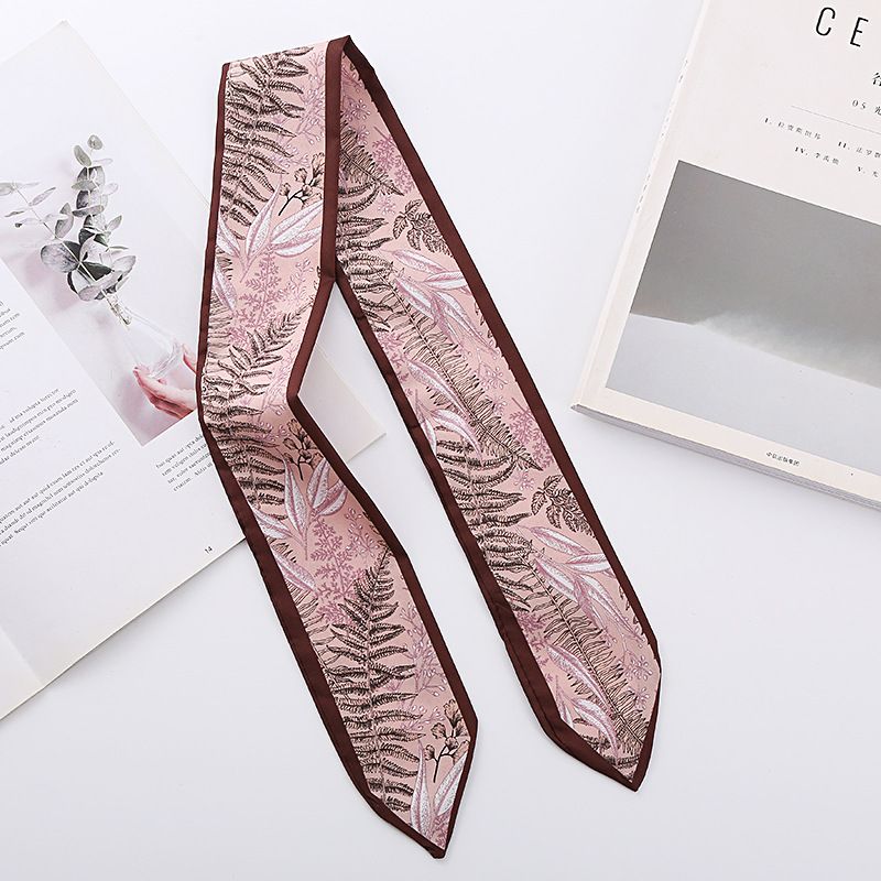 Feuille d'érable polyvalente longue bande petite écharpe en soie ruban français bandeau pour cheveux femme cravate sac décoration_voghion.com