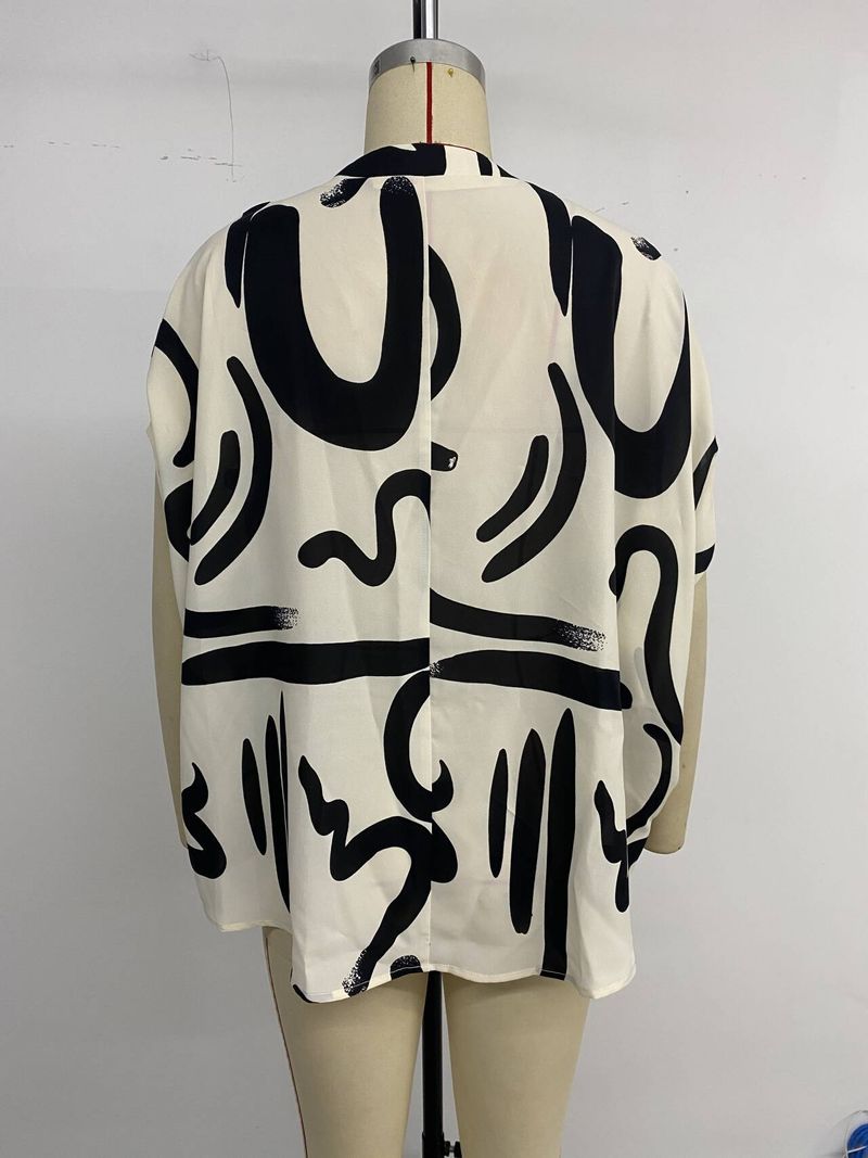 2025 neue Sommer Lose Top Persönlichkeit Kurzarm V-ausschnitt Abstrakte Print Shirt Für Frauen_voghion.com