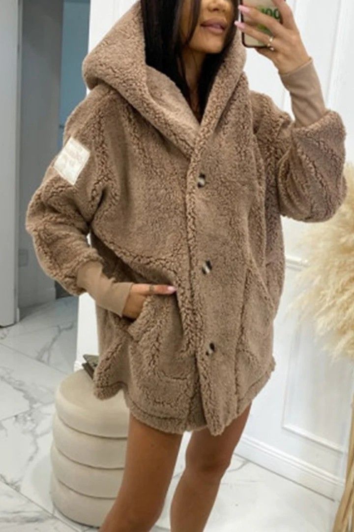 Dammekleeder Plüschjacke mat Kapuzen_voghion.com