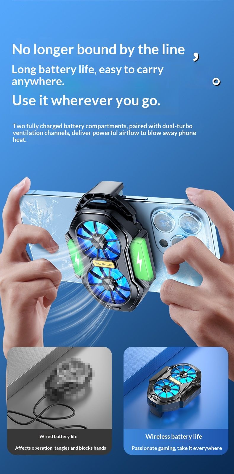 Digitex FS01 Dual Fan Mobile Phone Air Charging Wireless Back Clip Cooling Cooler_voghion.com