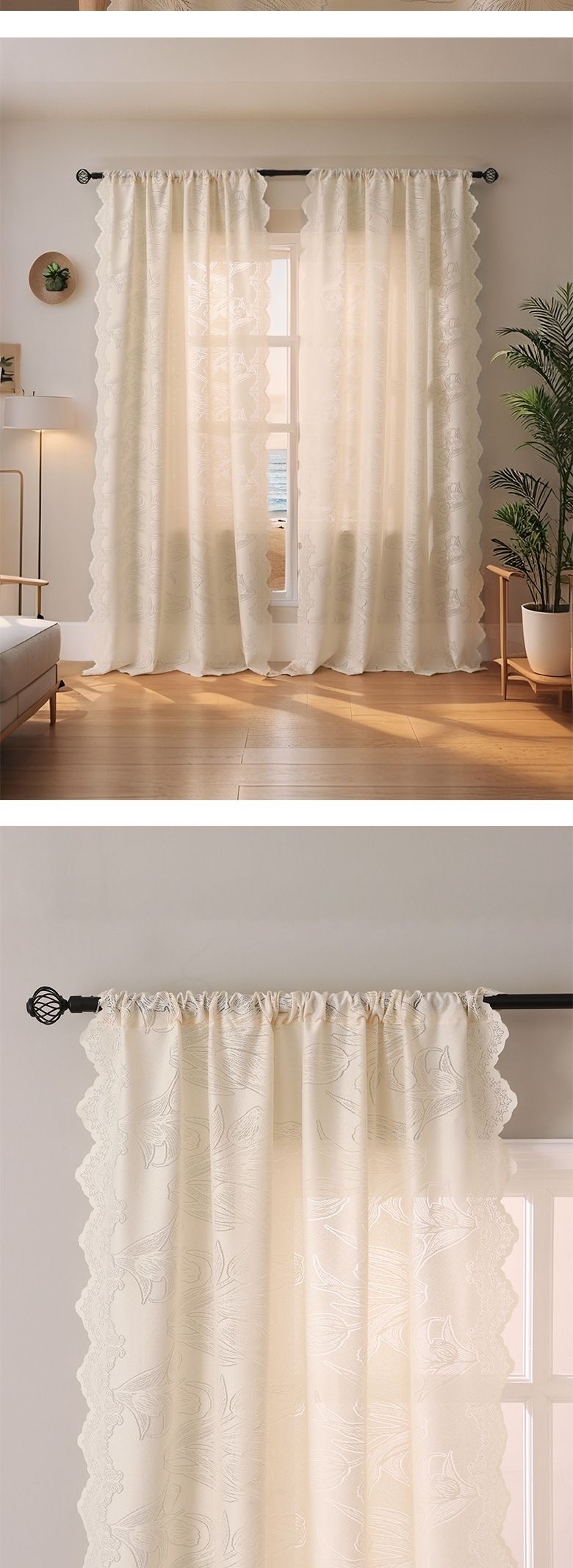 Tulp geborduurde kantgordijnen - transparante gordijnen voor alle seizoenen (kant-en-klaar, boho chic, woonkamer en slaapkamer, 132x213 cm)_voghion.com