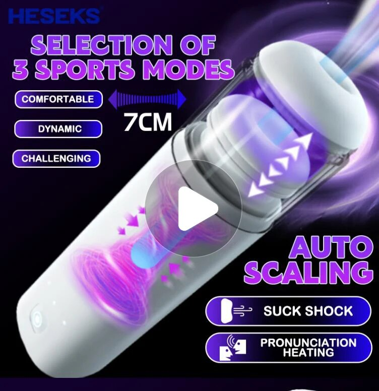 HESEKS Dupla Sucção Telescópica Automática Masturbação Aquecimento Masculino Suporte de Voz Brinquedos Adultos para Homens_voghion.com