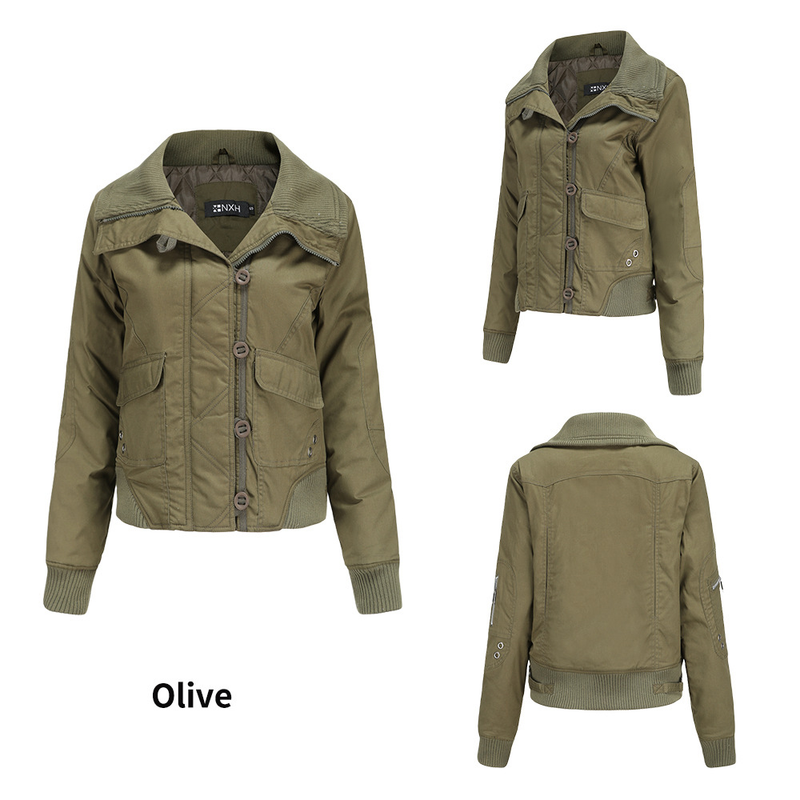 New women's short winter warm Women's high collar ribbed cotton jacket_voghion.com
