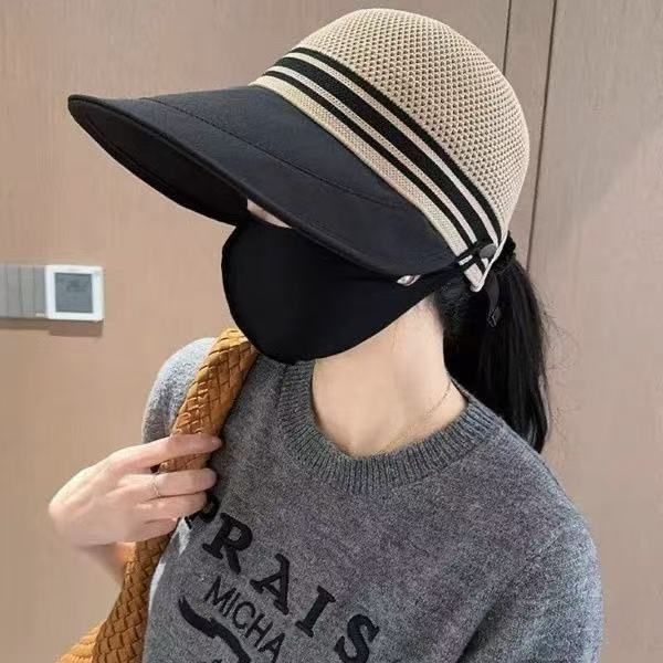 Women's Breathable Fisherman Hat With Mask Hook & Ponytail Opening - UPF50+ Sun Hat For Outdoor Lightweight Mesh Summer Cap With Wide Brim_voghion.com
