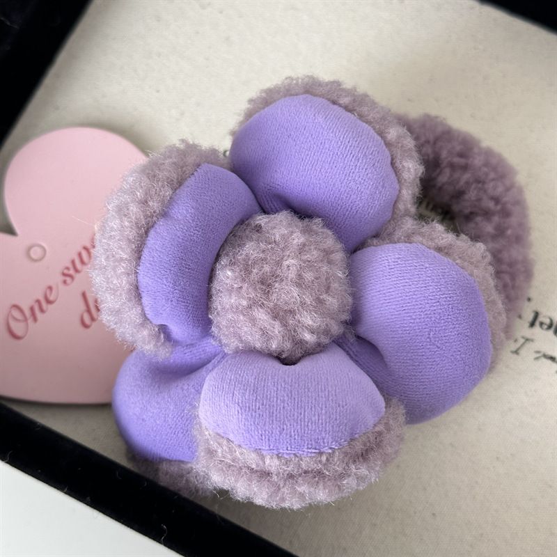 Autunno e inverno fiori di peluche non danneggiano i capelli elastico carino piccolo fiore fascia per capelli elastico alto coda di cavallo fascia per capelli copricapo_voghion.com