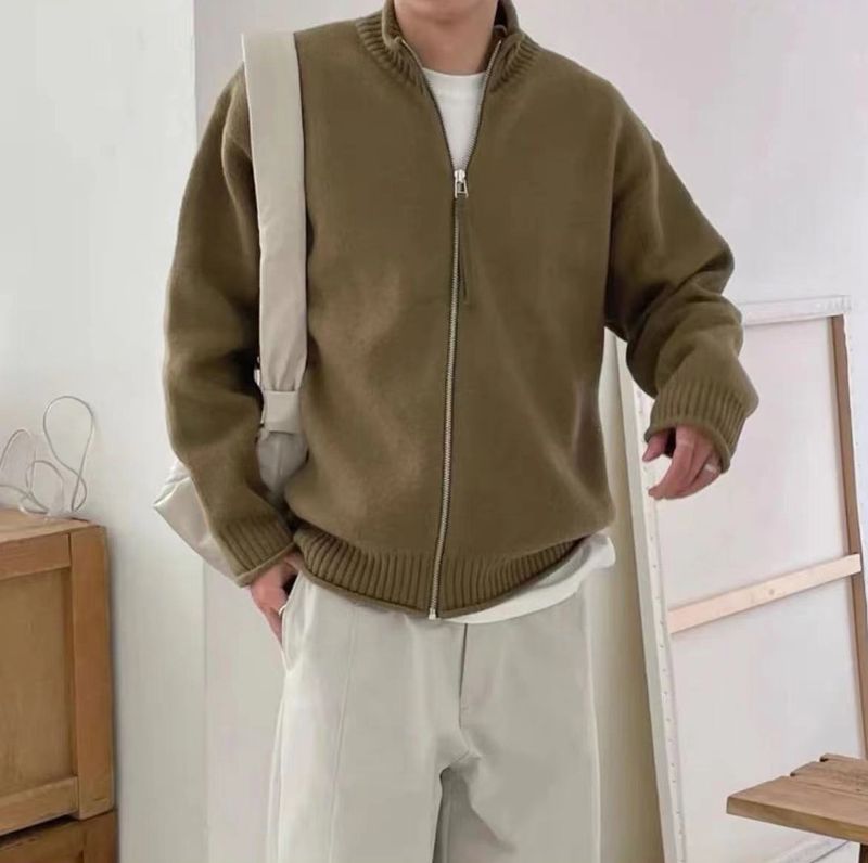 Herrenbekleidung Strickjacke mit Reißverschluss in europäischer Größe – Business Casual & warme Winterkleidung für Männer_voghion.com