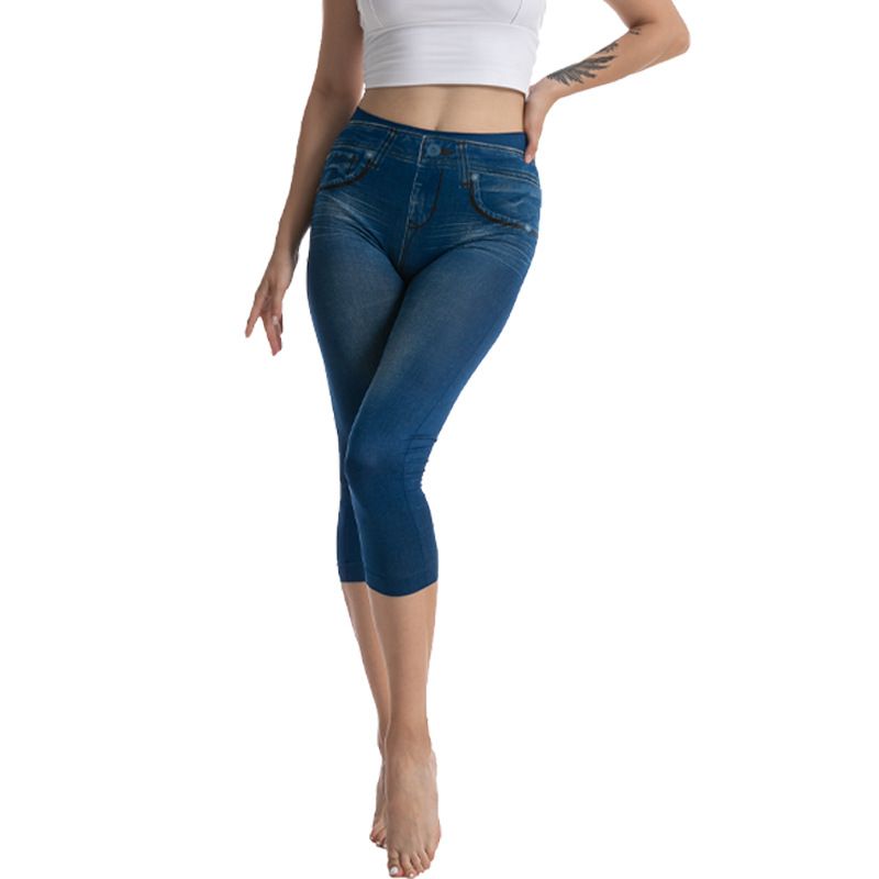 Sieviešu apģērbi Elastīgi Slim Fit Džinsu apdrukas legingi Sieviešu deviņu punktu šauri bikses_voghion.com