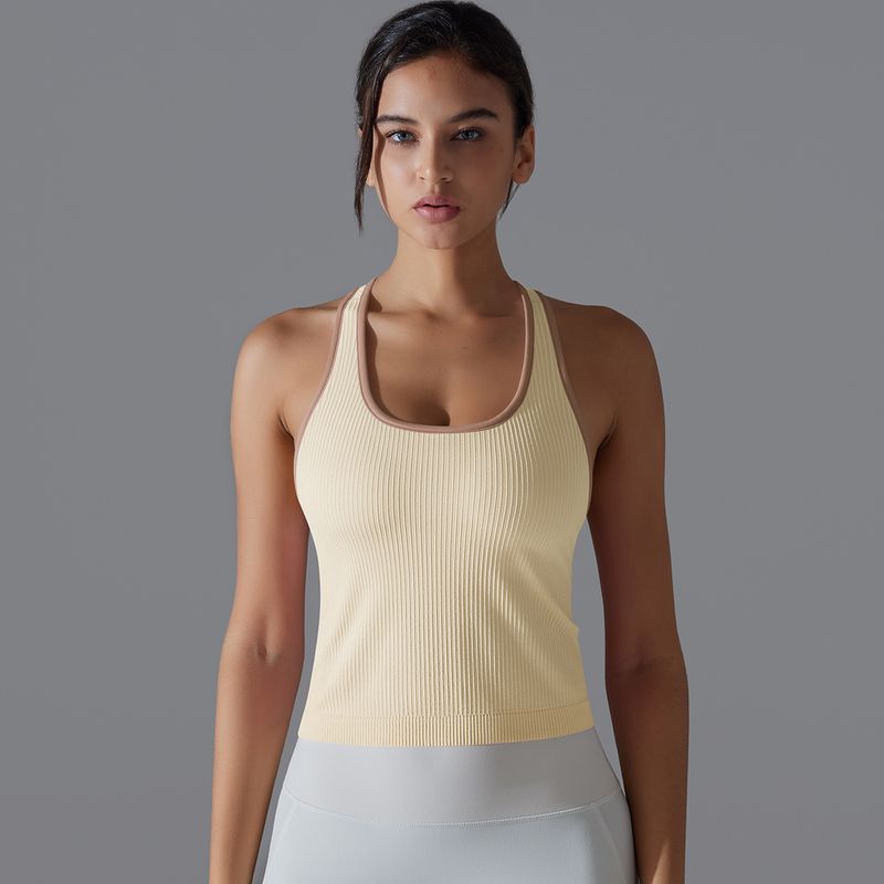 Gilet lungo a forma di I, aderente, in filo di colore unito, ad alta elasticità, sportivo, da corsa, fitness, yoga, da donna_voghion.com