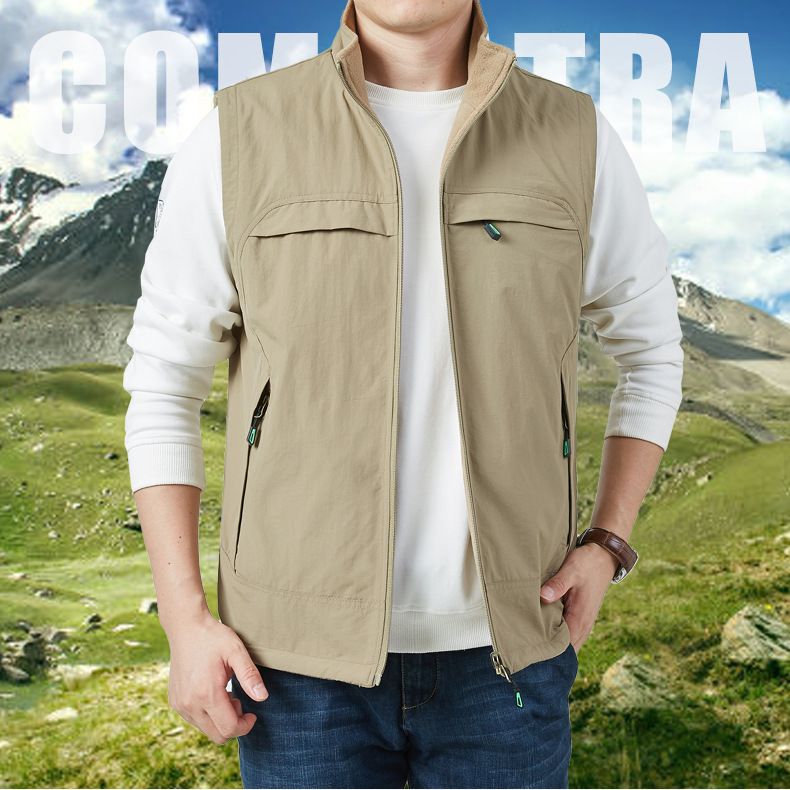 Colete reversível de lã polar para homem – Jaqueta puffer sem mangas quente de inverno com gola alta e vários bolsos (M-5XL)_voghion.com