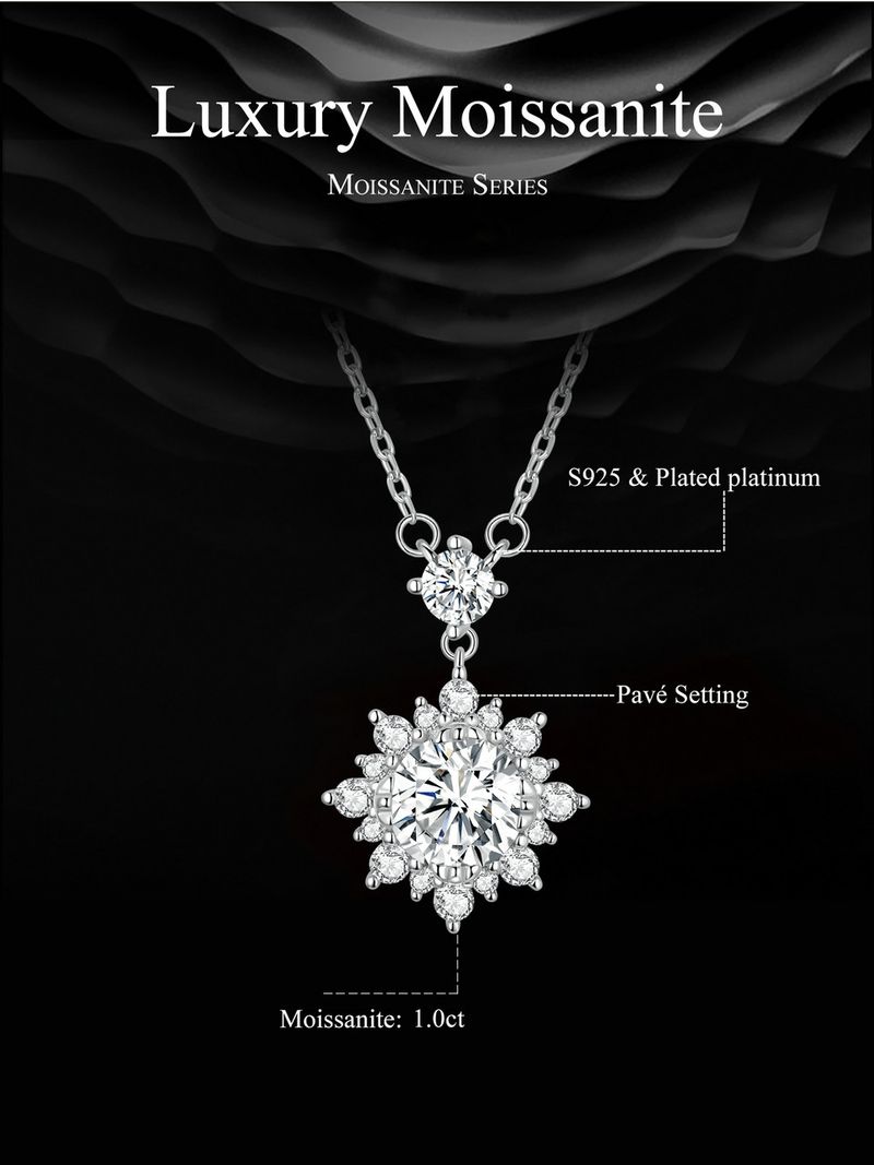 Collana con catena in argento sterling con diamante di laboratorio da 1 carato, Moissanite Halo per donna_voghion.com