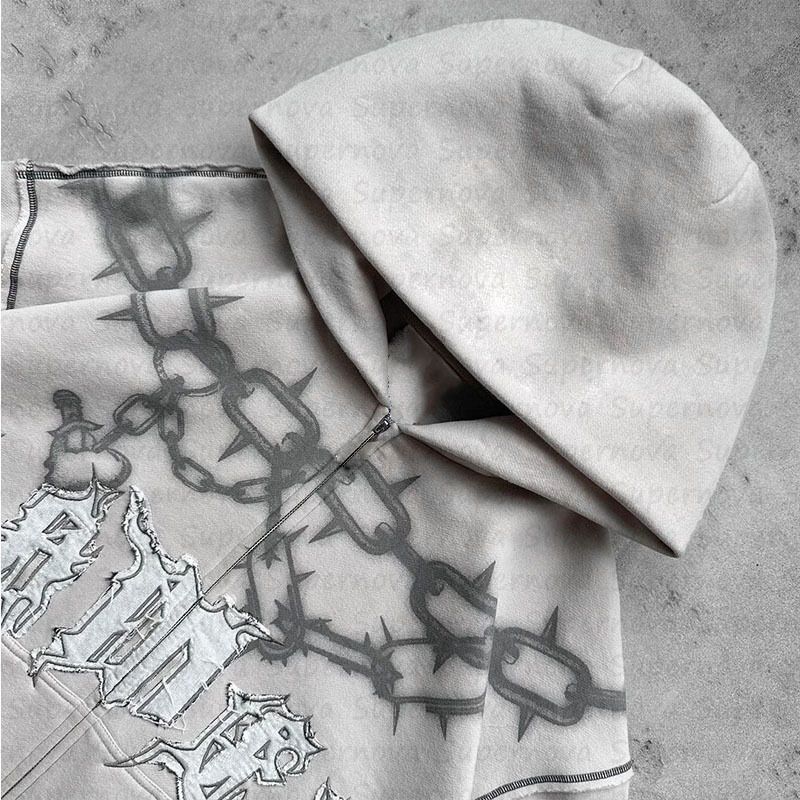 Europa e Stati Uniti, felpa con cappuccio e zip con lettere di alta moda, stampata con la stessa giacca cardigan da uomo e da donna_voghion.com