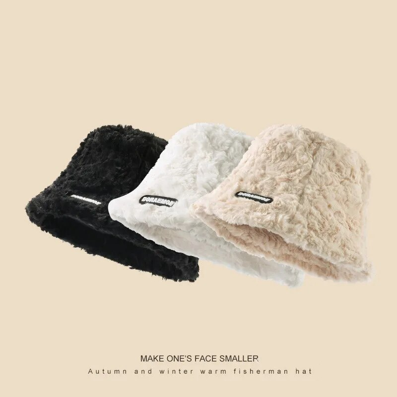 Autumn Winter Plush Bucket Hat Women Thicken Warm Fisherman Hats Korean Version Fashion Sunscreen Basin Caps 2024 New_voghion.com