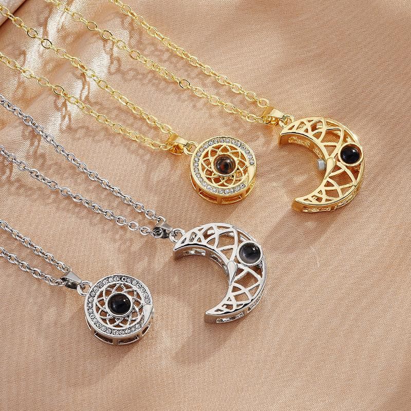 Projektionspaar-Halskette für Männer und Frauen, Sonne- und Mond-Accessoires, Schlüsselbeinkettenanhänger für Frauen_voghion.com