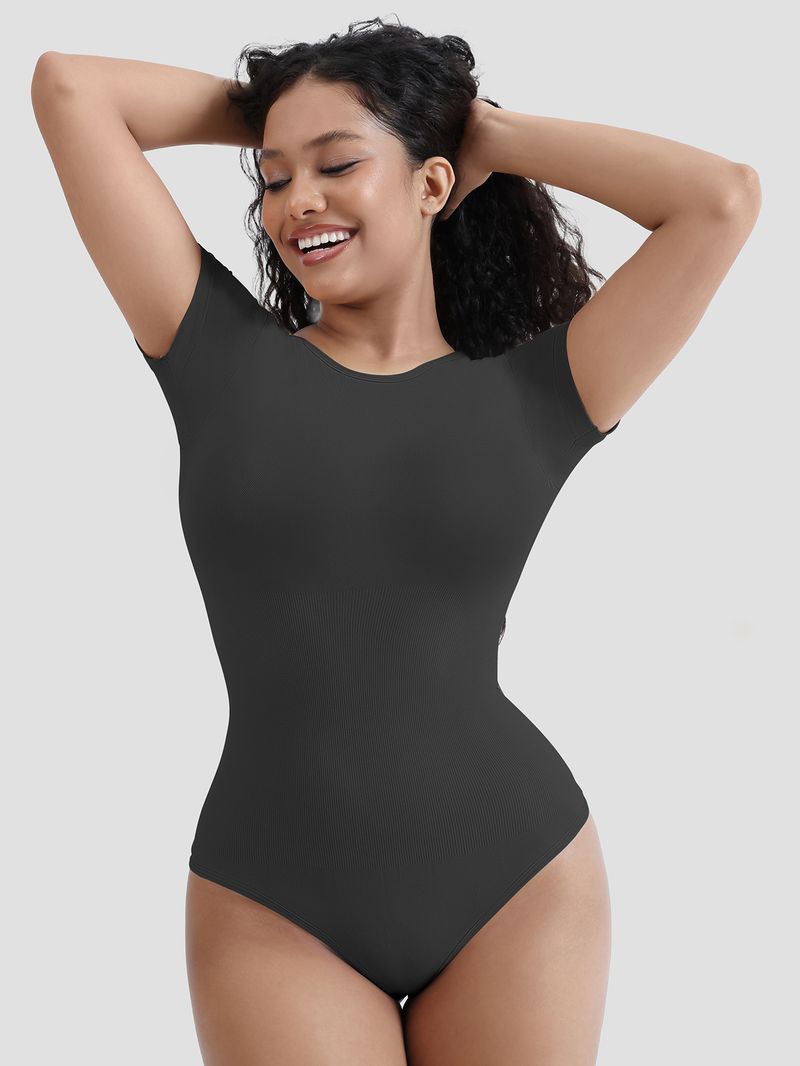 vêtements de mise en forme du corps vêtements de mise en forme du corps corps entier forte pression poitrine vêtements amincissants vêtements d'extérieur serrés couleur unie à manches courtes haut une pièce_voghion.com
