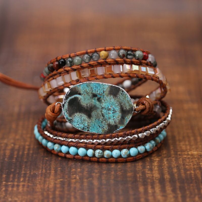 Ocean Beaded Natural Stone Woven Handmade Bohemian Bracelet_voghion.com