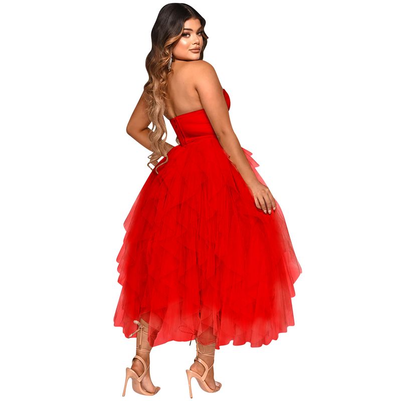 Îmbrăcăminte pentru femei, culoare solidă, fierbinte, cu diamant, tub, top, pufos, plasă, rochie, îmbrăcăminte pentru femei_voghion.com
