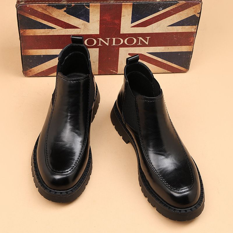 Martin Boots Herren Ärmel Chelsea Braun Herrenstiefel Mid-Wind Casual Lederstiefel_voghion.com