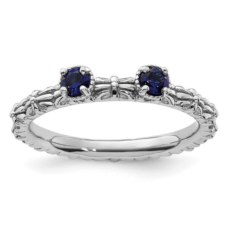 Sterling Silver Stackable Expressions Created Sapphire Two Stone Ring_voghion.com
