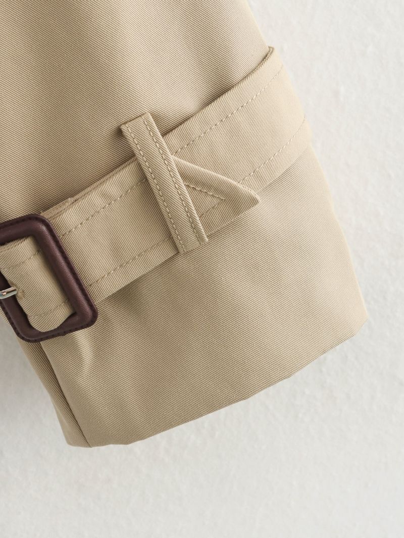 Damenbekleidung Schicke zweireihige kurze Trenchcoats für Damen – Stilvolle Revers-Crop-Jacke in Schwarz, Grau, Khaki und Dunkelbraun (S/M/L/XL)_voghion.com