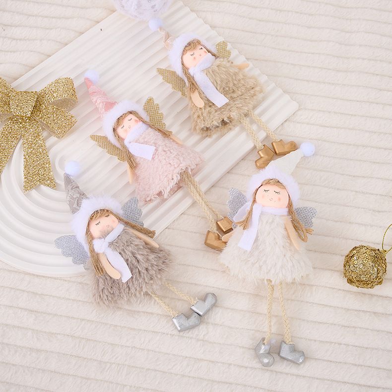 Pom Pom Hat Angel Girl Ornament - Christmas Tree Hanging Decorations, Set Of 4 (Beige, Gray, White, Pink), European Style Holiday Decor"_voghion.com
